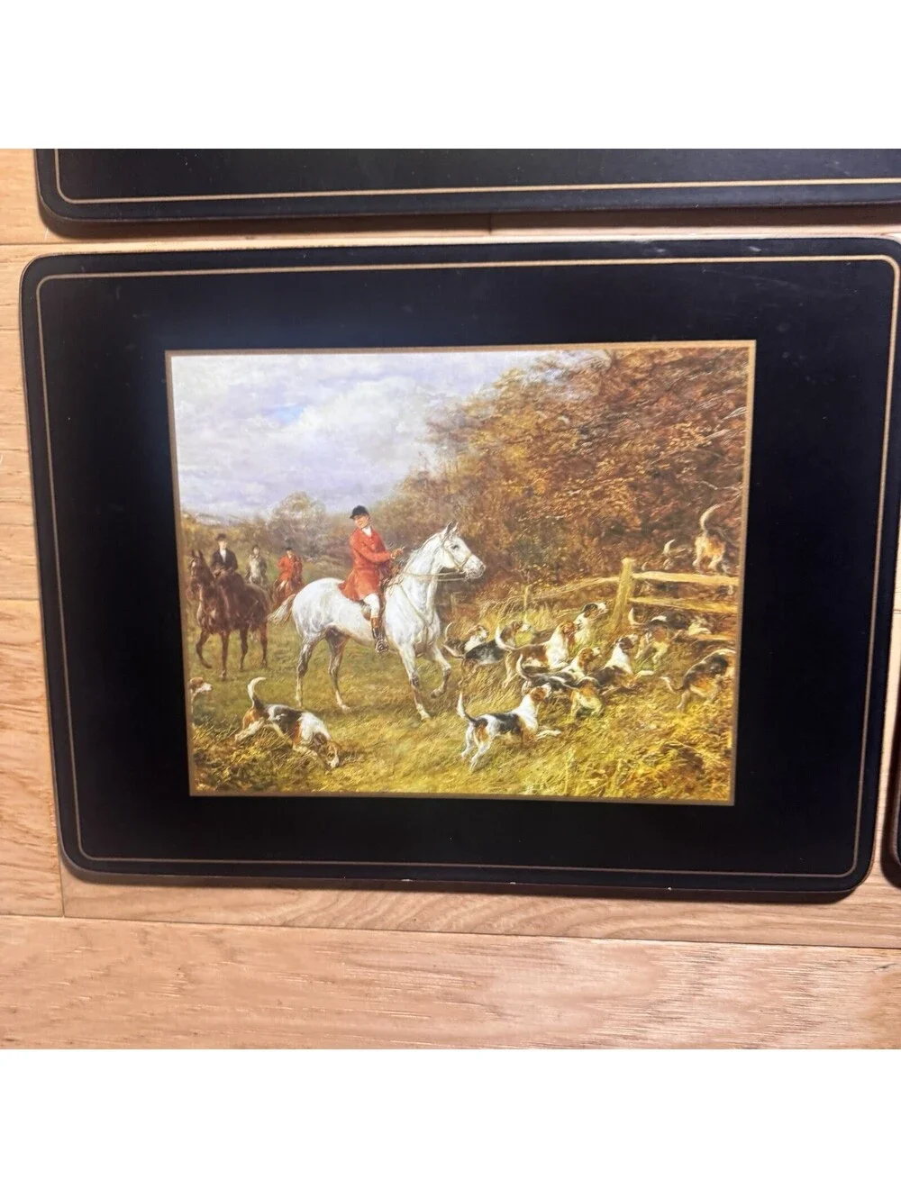 Vintage Pimpernel Fox Hunting Scene Placemats Set of 4 Cork Back England w/ Box